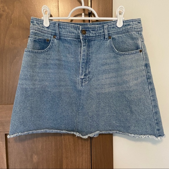 Popsugar Y2K Style High Waist Frayed Hem Denim Jean Mini Skirt Size 12 - Picture 3 of 8